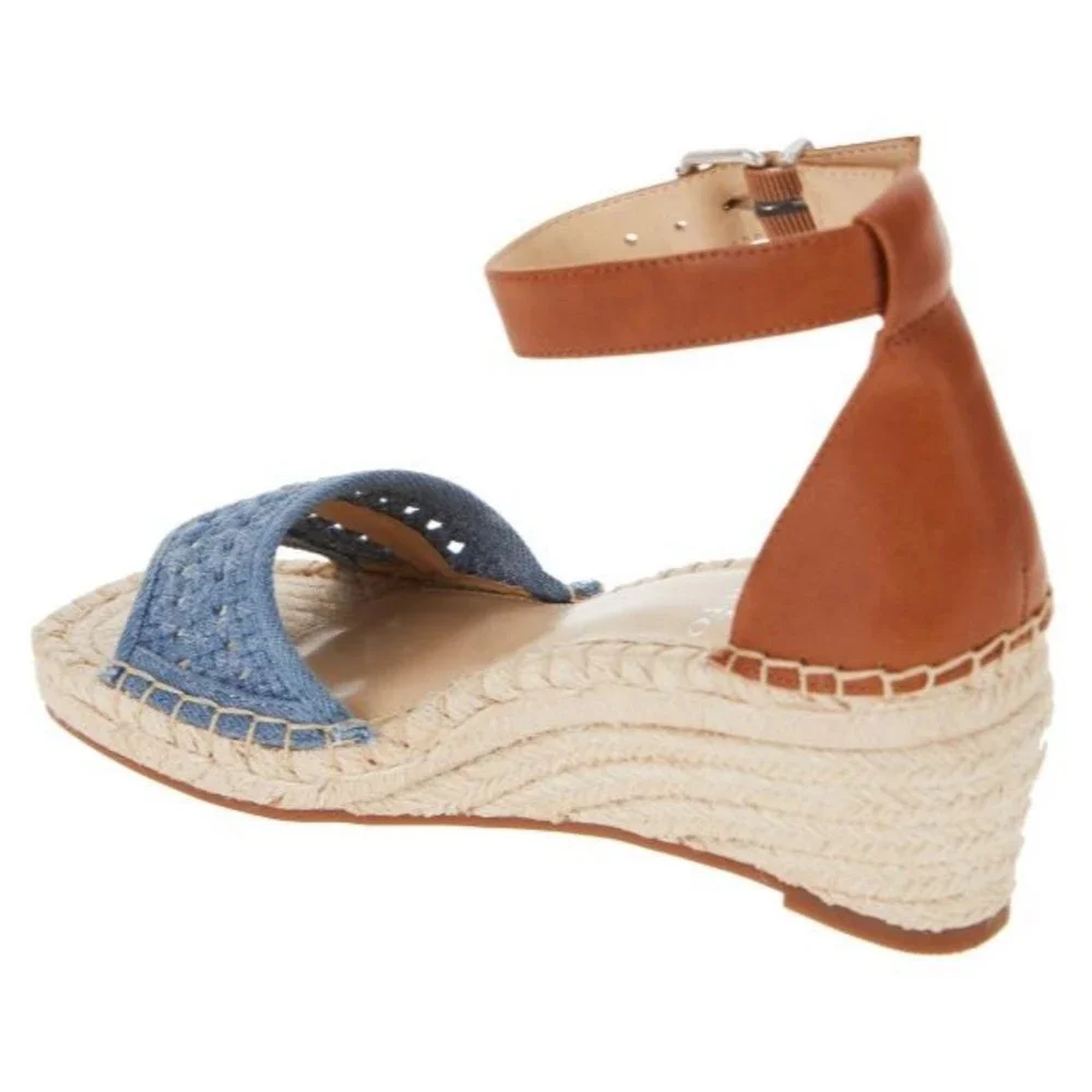 NIB Vince Camuto Jellisa Espadrille Wedge Sandal Light Blue/Barn Brown Size 10